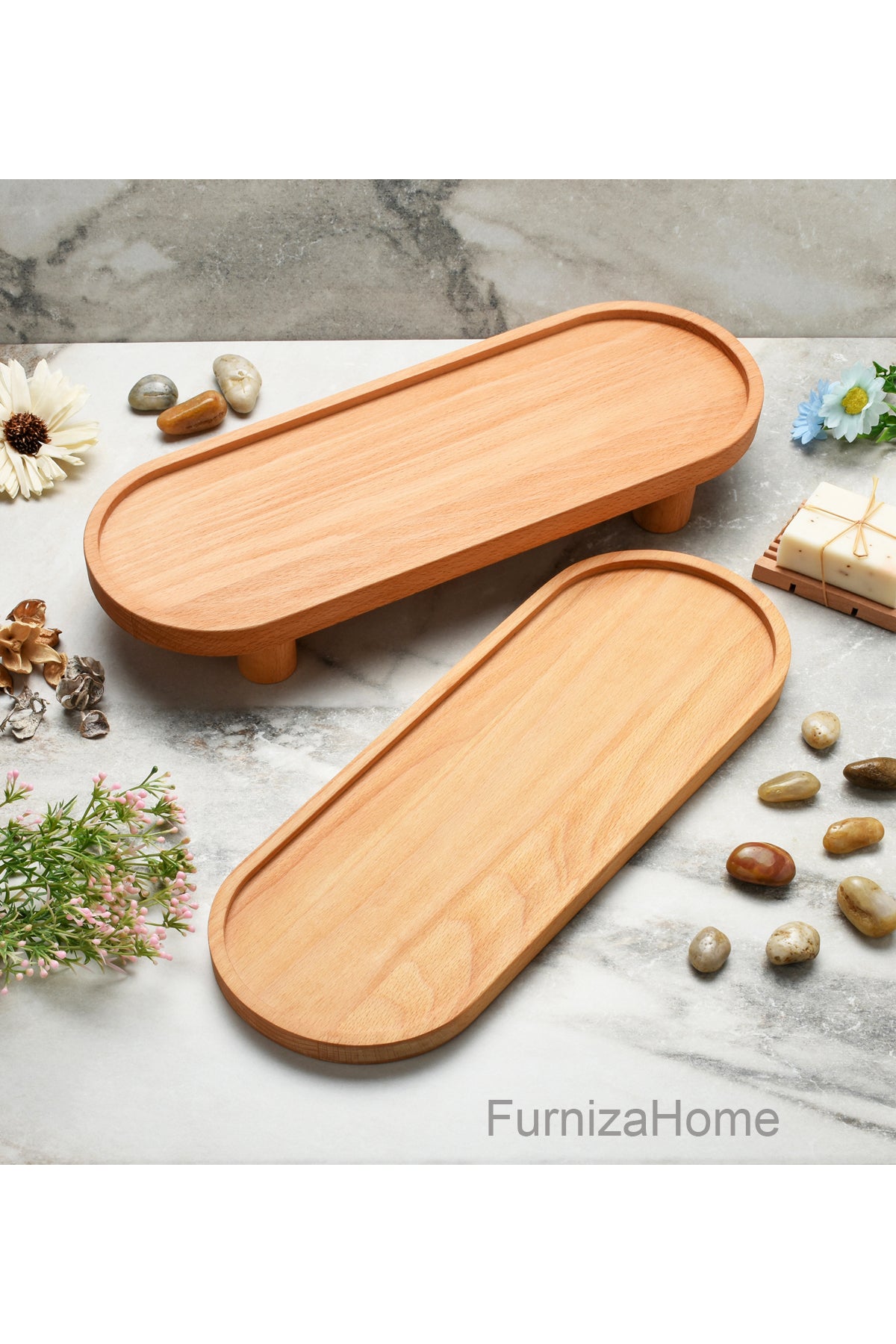2'li Ahşap Düzenleyici Sunumluk Servis Tabağı Ayaklı Sunumluk Mutfak Banyo Stand Yağdanlık Altlığı
