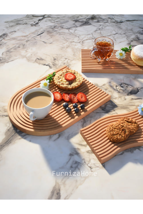 3'lü Ahşap Sunum Tahtası Seti | Gökkuşağı, Dalgalı & Düz Model